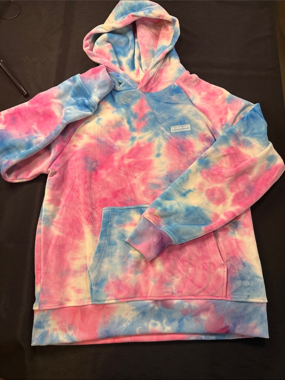 Tie-Dye Hooded Sweatshirt - Pink & Blue Crushed Velvet Feel Y2K